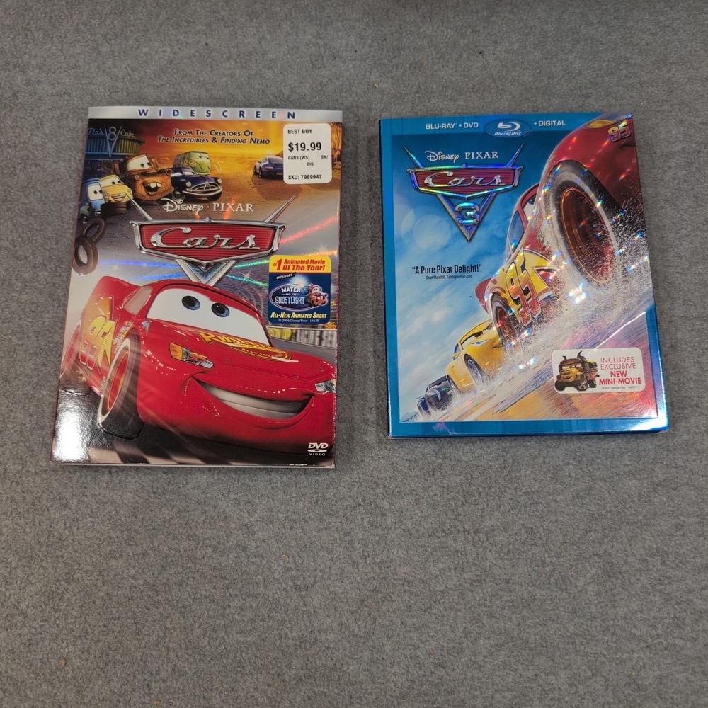 Disney Pixar Cars DVD and Cars 3 Blu-ray DVD Digital Set Widescreen 2 Movie Lot - Picture 1 of 1